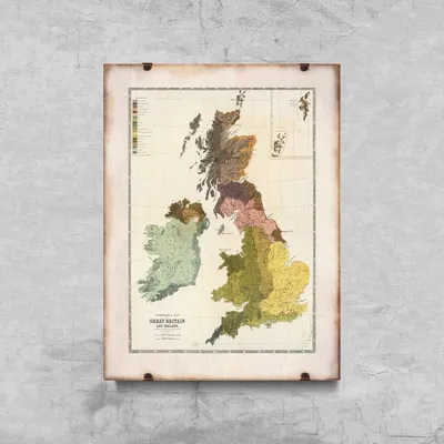 Produktbild von Poster - Canvas - Leinwand - 29,7 cm x 42 cm - Karte von Großbritannien und Irland