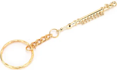 Produktbild von Flöte Schlüsselbund Messingschlüssel Ring Geschenkdekoration Musikinstrument Ornament Golden