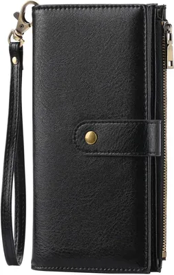 Produktbild von Große Damen-Geldbörse Langformat Leder mit RFID Schutz, 16 Kartenfächer, Reißverschlussfach, Handschlaufe, Vintage Portemonnaie für Frauen