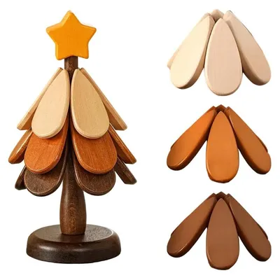 Produktbild von Baumförmiges Holz-Untersetzer-Set, faltbare 3-teilig, Weihnachtsbaum-Design, ideal für heiße Töpfe, Pfannen und Schüsseln, schützt Kochgeschirr