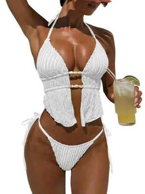 Produktbild von Bikini-Set Damen – Verstellbare Bänder – Bandeau-Top – Niedrige Taille – Dreieck-Bikini – Zweiteiliges Badeanzug – y Design