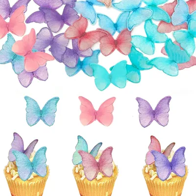 Imagen del producto de Decoraciones para pasteles con forma de mariposas, 48 unidades, de varios colores, ideales para fiestas de cumpleaños