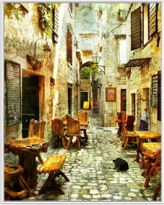 Produktbild von Wallario Wandbild Italienische kleine Gasse, Größe: 40,30 x 50,30 cm, Poster mit weißem Aluminiumrahmen