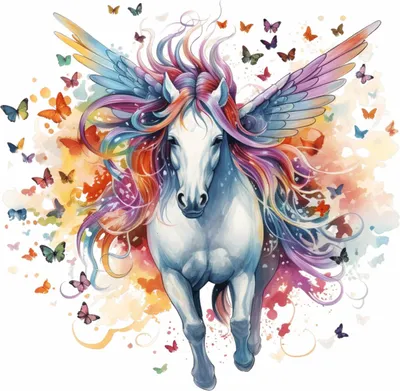 Produktbild von 258 Wandtattoo Einhorn  mit Schmetterlingen - Größe 750 x 750 mm