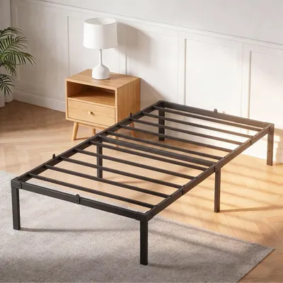 Image de Lit simple en métal, 90 x 200 cm, avec sommier, rangement sous le lit, style moderne, lit d'appoint