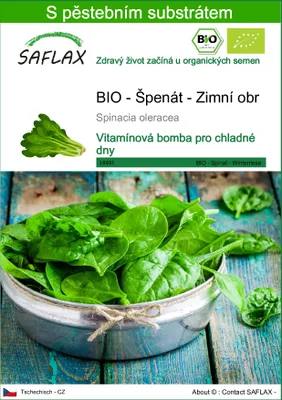Obrázek produktu pro SAFLAX - BIO - Špenát - Zimní obr - Spinacia oleracea - 250 Semena - S pěstebním substrátem bez klíčků