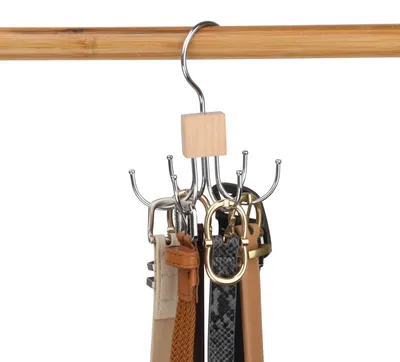 Krawattenbügel aus Holz, 6 Haken, 360° drehbar, Holzfarbe