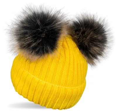 Produktbild von styleBREAKER Kinder Strick Bommelmütze mit 2 Kunstfellbommel und Fleece Futter, Winter Mütze, Strickmütze, 2-5 Jahre 04024203