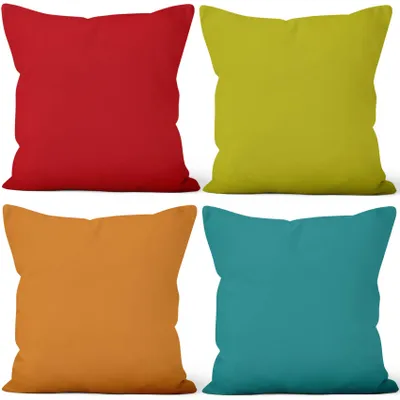 Kissenbezug 50x50 cm, 4er-Set, rot grün orange blau, Plüsch