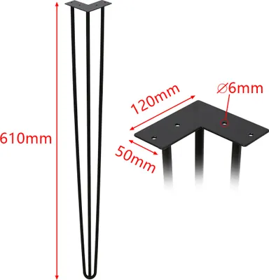 Obrázek produktu pro karpal 4x noha do vlasů pro kutily |12mm ocel | pro konferenční stolek, skříň, TV skříňky, noční stolek | 3 vzpěry, černá, 61 cm (24 palců)
