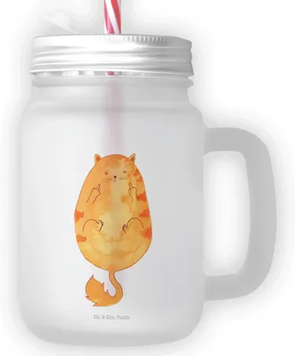 Produktbild von Mr. & Mrs. Panda Glas Katze Frühaufsteher - Transparent - Geschenk, Trinkglas, Kaffee, Mason Jar, Katzen, Mit Deckel Und Strohhalm, Kater, Tiger, Cocktailglas