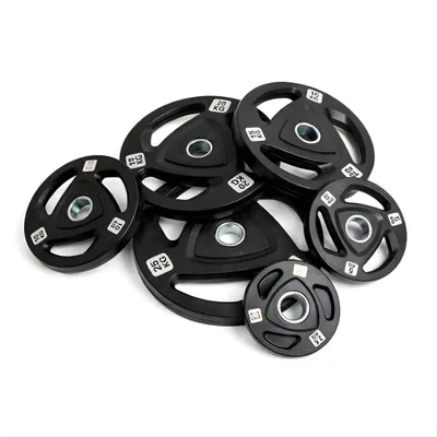 Image de PH Fitness Premium : lot de disques de musculation olympiques en fonte avec revêtement en caoutchouc et poignées Tri-Grip, 295 kg - 50 mm - Pour la musculation, les haltères et les barres