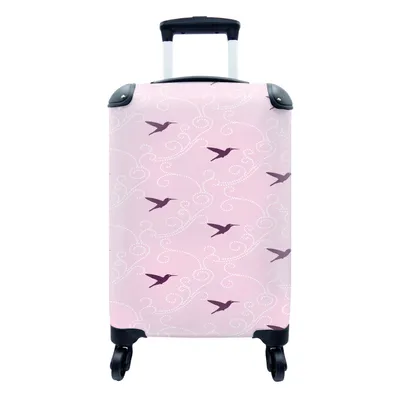 Produktbild von MuchoWow® Koffer Handgepäck Trolley Rollkoffer Kleine Reisekoffer mit 4 Rollen - Vogel - Muster - Rosa - Cabin Size < 55x40x23 cm & 55x40x20 cm - Fotokoffer - Kabinenkoffer - Boardgepäck - Reise-Box - Reisekoffer - Reisegepäck - Koffer mit Bild - Trolley für Kinder