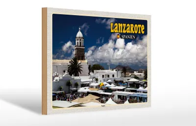 Produktbild von Holzschild Reise 30x20cm Lanzarote Spanien Teguise Stadt Kirche