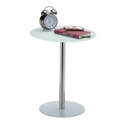 Produktbild von Relaxdays Runder Beistelltisch aus Glas und Edelstahl, dekorativer Loungetisch, HxBxT: 53 x 43 x 43 cm, Weiß