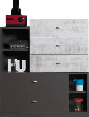 Produktbild von Jugendzimmer Kommode Ohey 07, Farbe: Dunkelgrau / Hellgrau - Abmessungen: 100 x 90 x 40 cm (H x B x T)