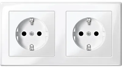 Productafbeelding van Merten MEG2420-1419 Dubbele stopcontact met verhoogde bescherming tegen aanraking, systeem M, polarwit/glanzend