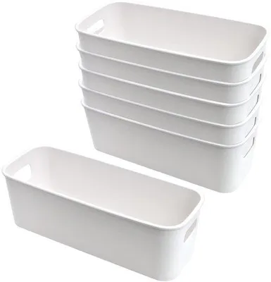 Produktbild von Famanu Aufbewahrungskörbe Kunststoff - Set von 6 - Weiß - 30x11x9,5 cm