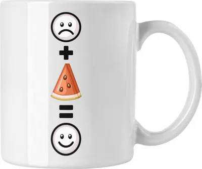 Produktbild von Trendation - Melone Tasse Geschenk für Melonen-Liebhaber Sommer Lustige Geschenkidee :( + Melone = :) Geburtstag (Weiß)