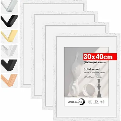 Zdjęcie produktu dla Ramki na zdjęcia 30x40 cm, białe, drewniane, z ramką pasującą do papieru A4, zestaw 4 sztuki