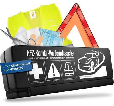 Produktbild von Erste-Hilfe-Set Auto Pannenset 3-in-1 - Warnweste - Warndreieck - Verbandkasten