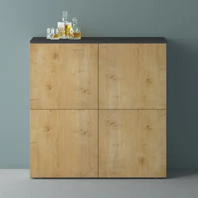 Produktbild von Mai & Mai Möbel Kommode Aufbewahrungsschrank mit 4 Türen in Anthrazit matt + Kerneiche Sideboard Schrank Mehrzweckschrank BTH: 100x36,4x98cm Schrank04