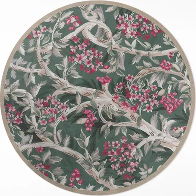 Produktbild von Zweige mit Blättern und Vintage-Blumen– Vinyl Fußmatte – Ø 130cm – Rutschfest, Pflegeleicht & Langlebig