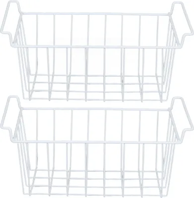 Productafbeelding van 2 stuks manden voor koelkast en vriezer, groot formaat, draadmanden voor opslag, containers en organizers met handgrepen, geschikt voor voorraadkasten (47,5x24,5x20 cm / 18,7x9,6x7,9 inch)