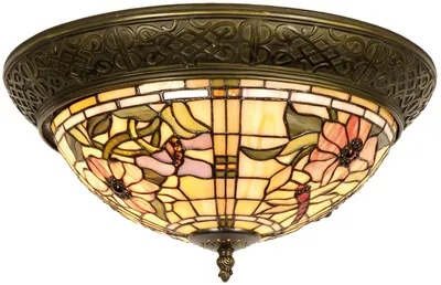 Produktbild von Clayre & Eef Deckenlampe Tiffany Ø 38x19 cm Beige Rosa Glas Blumen