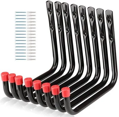 Image de Ensemble de 8 crochets muraux en acier Unyqoos®, longueur 24,5 cm – crochets robustes pour suspendre des outils, des échelles et des vélos, capacité de charge jusqu'à 23 kg
