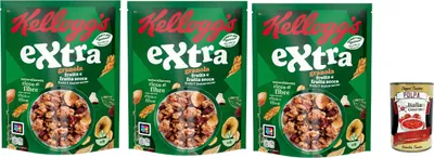 Produktbild von Cereali Extra "Frutti Secca" | Probieren Sie Getrocknete Früchte| breakfast Cereals, Müsli mit knusprigem Hafer | 3x 375g + Italian Gourmet polpa 400g