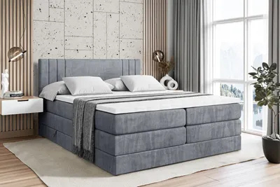 Produktbild von ALTDECOR Boxspringbett mit 2 Matratzen und Topper - 140x200 cm - IDRIKO KING - Grau Samt - Polsterbett mit, H3- und H4- Matratzen, Bettkasten und Lattenrost, Bett mit Stauraum