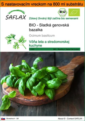 Obrázok produktu pre SAFLAX Garden in the bag - BIO - Sladká genovská bazalka - Ocimum basilicum - 800 Semená - S pestovateľským substrátom v praktickom samostaviteľnom vrecku