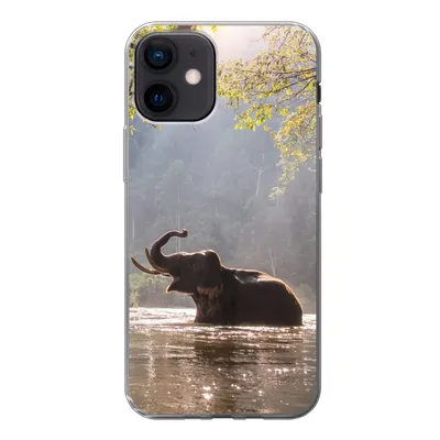Produktbild von MuchoWow® Handyhülle Schutzhülle Hülle für iPhone 12 Elefant - Wasser - Tiere - Bäume - Sonne Silikon Softcase Handy Hülle - Schutzhülle