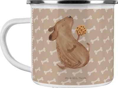 Produktbild von Mr. & Mrs. Panda Emaille Tasse Hund Keks - Hundeglück - Geschenk, Leckerli, glücklich, Hungrig, Sprüche, Pott, Teetasse, Kaffeepott, Hundekekse, Haferl, Reisebecher