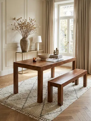Produktbild von Esszimmertisch MUMBAI 140x80x76 cm Sheesham Massivholz Esstisch Zeitlos, Küchentisch Rechteckig, Holztisch Esszimmer Schlicht, Großer Speisetisch Holz