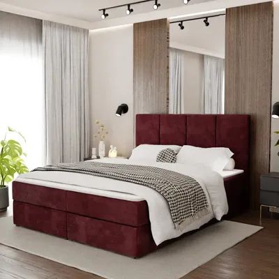 Produktbild von Muralo KONTINENTALBETT für Schlafzimmer Polsterbett mit zwei Bettkasten Bett mit Polsterkopfteil Doppelbett 160x200 Bett mit Stauraum Weinrot