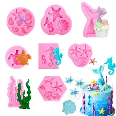 Immagine prodotto di Stampo in silicone a forma di sirena, confezione da 8 pezzi, ideale per decorare torte, utilizzare con fondant, cioccolato, caramelle e per progetti di bricolage