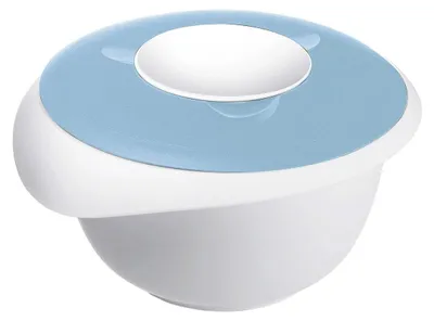 Productafbeelding van Beslagkom - 3,5 l - Met spatbescherming en deksel - Blauw en wit - Met schenktuit