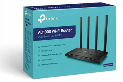 Obrázek produktu pro TP-Link Archer C80, Wi-Fi 5 (802.11ac), Dvoupásmový (2,4 GHz / 5 GHz), Připojení na síť Ethernet, Černá, Stolní router