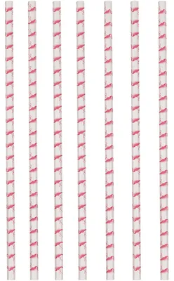 Produktbild von 12 Flamingo Paradise Trinkhalme aus Pappe 19,5 cm rosa Flamingos - Einheitsgröße