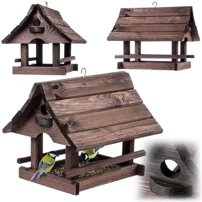 Produktbild von Vogelfutterhaus Vogelhäuschen - Dunkelbraun - Holz - Wetterfest - Für Garten und Balkon