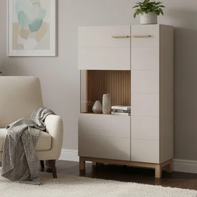 Immagine prodotto di Dmora Vetrina Mezzago 77x35x128h cm Beige, 2 Ripiani Apertura Battente