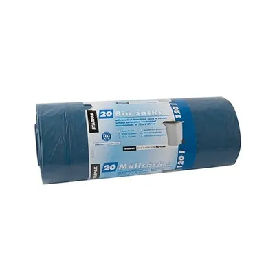 Produktbild von Papstar Müllsäcke mit Zugband, 120 l, blau/schwarz, "Blauer Engel", H 100 x B 70 cm, 12 x 20 Stück