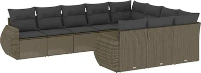 Image de vidaXL Ensemble de 10 canapés de jardin avec coussins gris clair Poly rotin