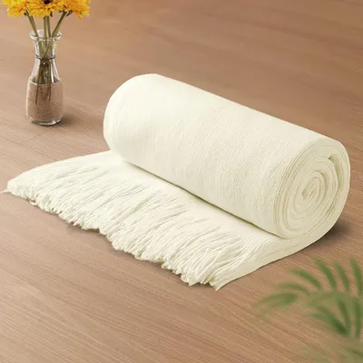 Produktbild von Elfenbeinweiße Strickdecke 127×152,4 cm – mit Fransen, für den täglichen Gebrauch auf Sofa/Bett/Camping