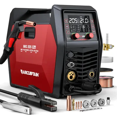 Produktbild von 6-in-1 Schweißgerät - Inverter - 205 A 240 V - Gasloses MIG/MAG - MMA & Lift-TIG - Aluminiumschweißen - App-Steuerung - EU-Stecker - Rostrot