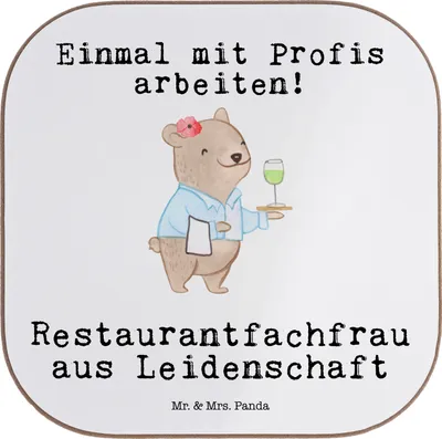Produktbild von Mr. & Mrs. Panda Untersetzer für Gläser Restaurantfachfrau Leidenschaft - Weiß - Geschenk, Tischuntersetzer, unterleger, Coaster, Tasse