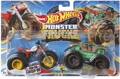 Produktbild von Mattel HLT66 Hot Wheels Monster Trucks 1:64 Die-Cast 2er-Pack crush me vs baja buster