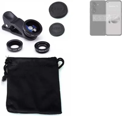 Produktbild von K-S-Trade Smartphone Kamera Linsen Set Kompatibel mit Asus Zenfone 10 3in1 Clip-On Kamera Adapter Macro Weitwinkel FishEye Fischauge Objektiv Linse